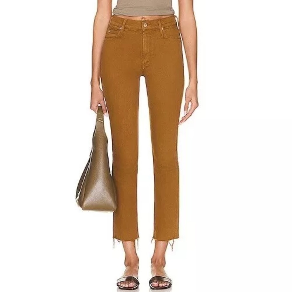 MOTHER High-Rise Straight Jeans in Camel Brown